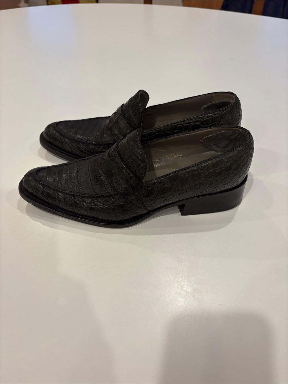 Prada Dark Green Crocodile Leather Penny Loafers